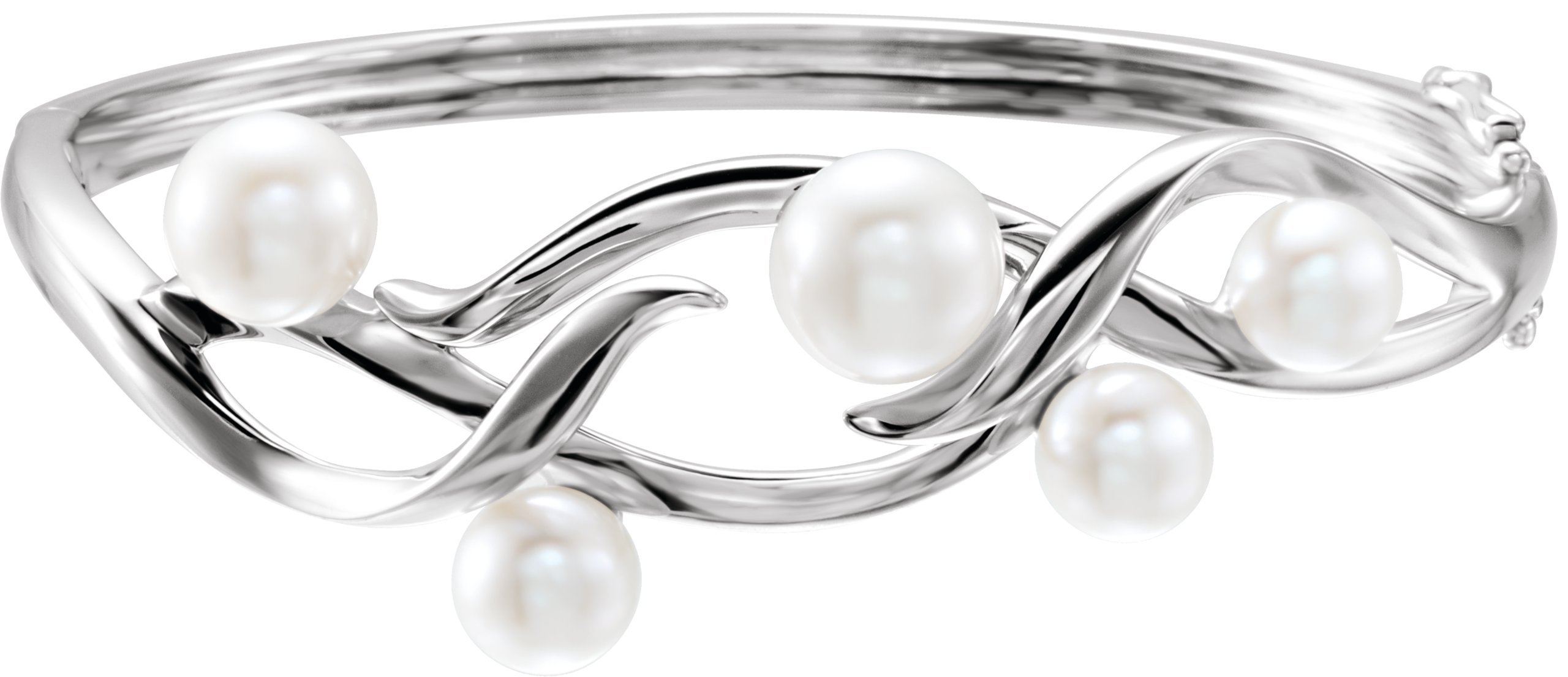 Sterling Silver Freshwater Cultured Pearl Bangle 6.5" Bracelet 