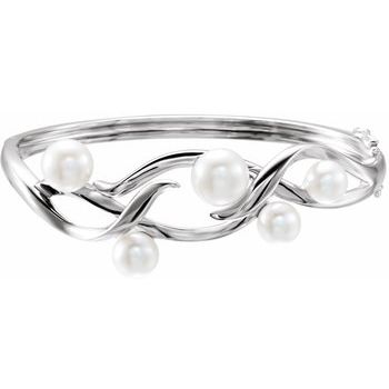 Sterling Silver Freshwater Cultured Pearl Bangle 6.5 inch Bracelet Ref. 3173799