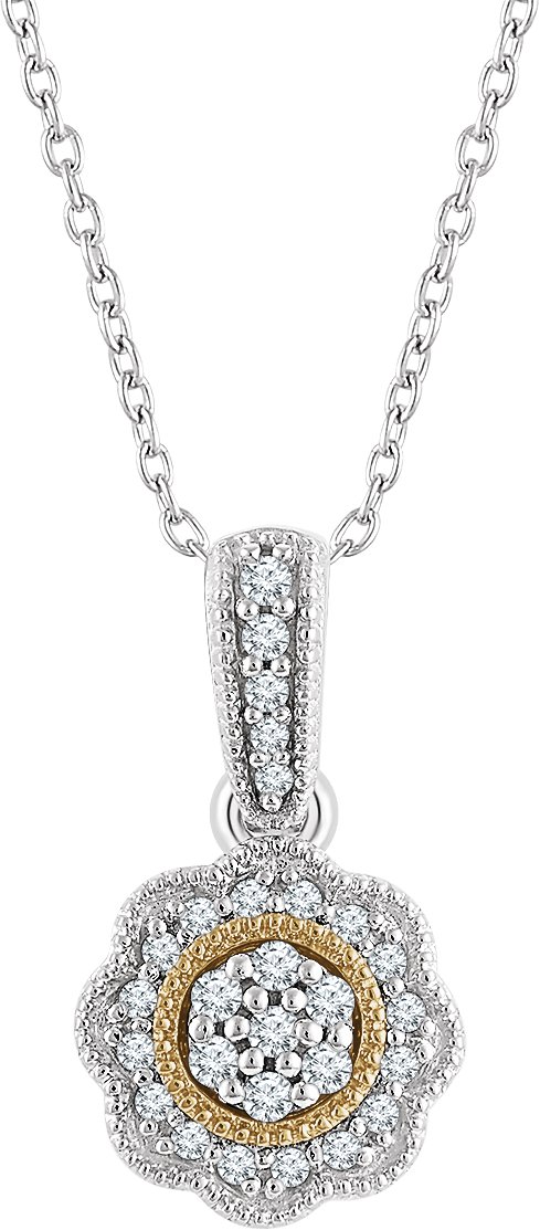 14K White/Yellow 1/6 CTW Natural Diamond Halo-Style 16-18" Necklace