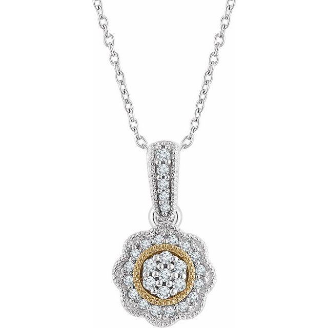 14K White & Yellow 1/6 CTW Diamond Halo-Style 16-18" Necklace