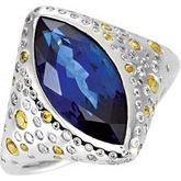 Platinum London Blue Topaz, Yellow Sapphire & 1/2 CTW Diamond Ring