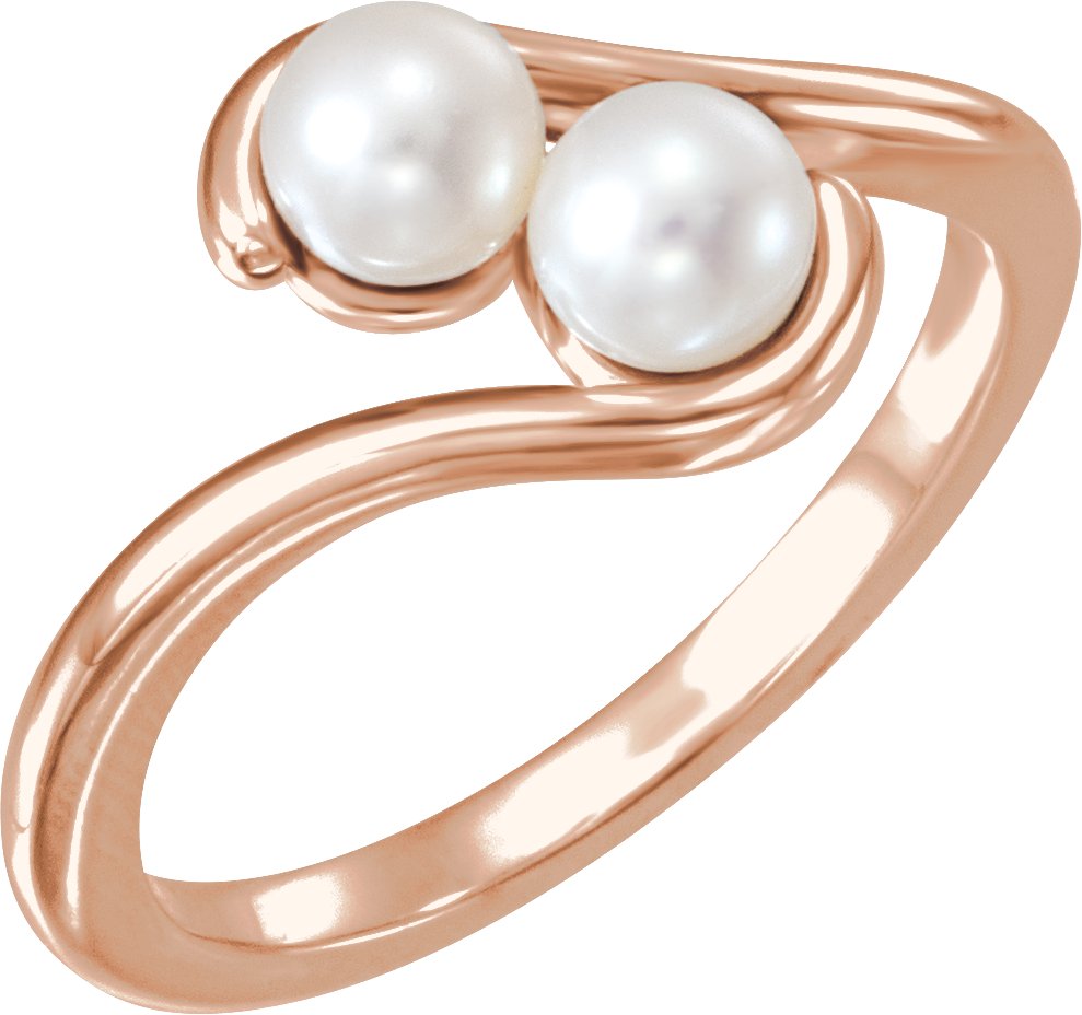 14K Rose Freshwater Cultured Pearl Two-Stone Ring  