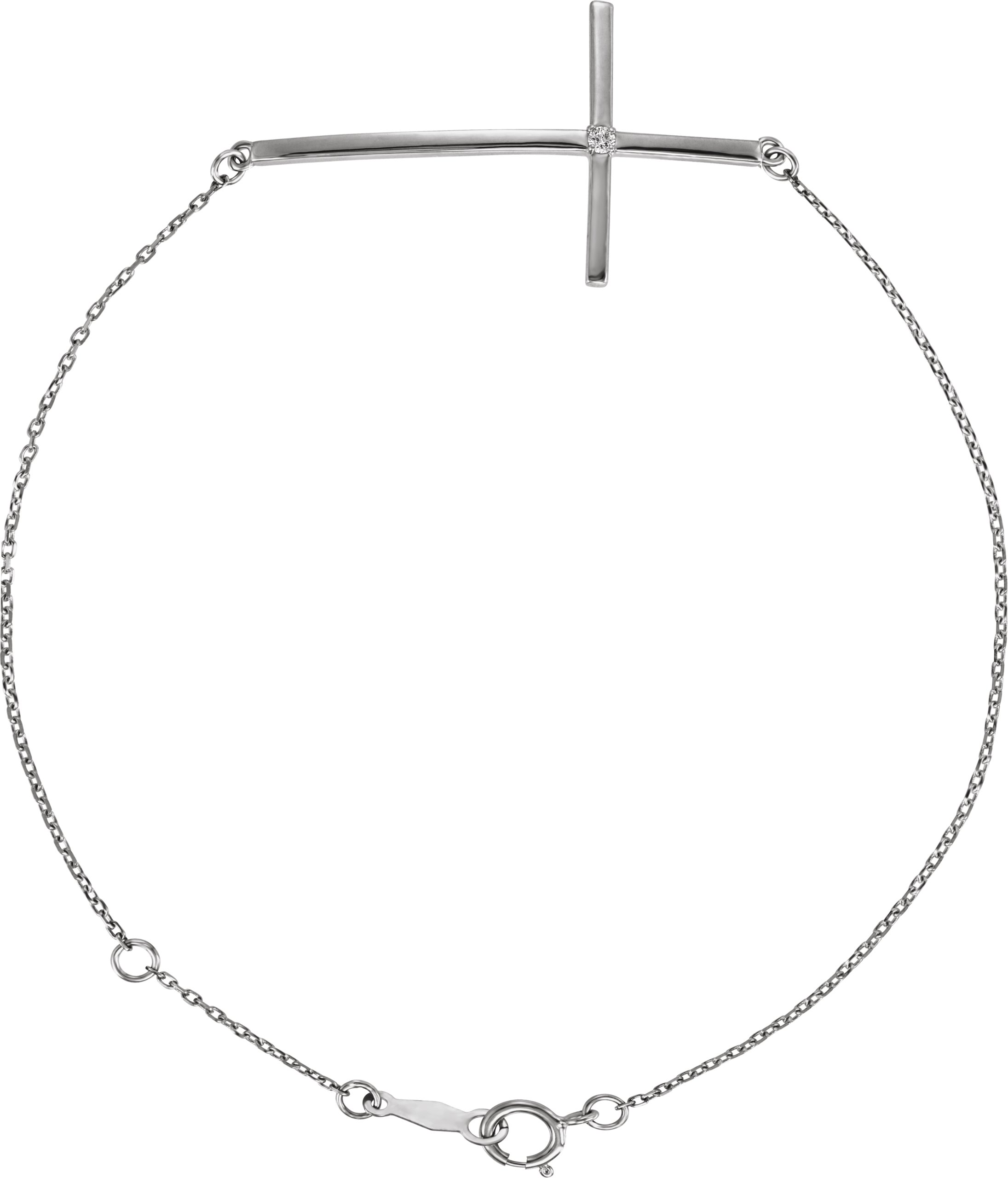 14K White .025 CT Natural Diamond Sideways Cross 7-8
