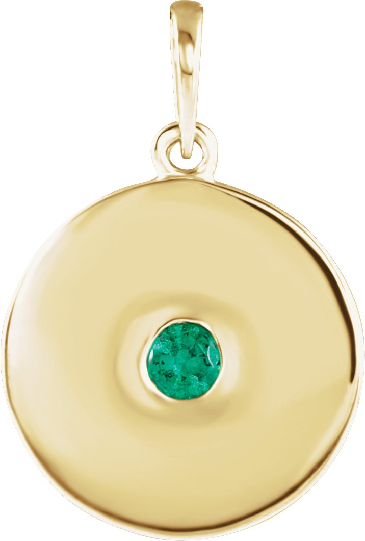 14K Yellow Natural Emerald Disc Pendant