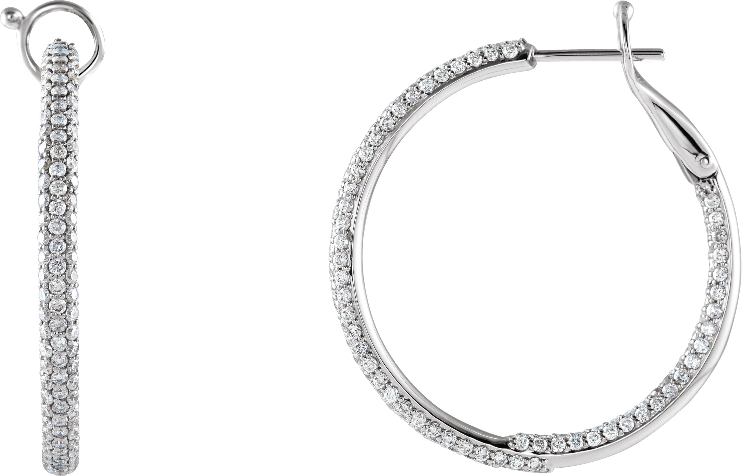 14K White 2 CTW Natural Diamond Inside-Outside 29 mm Hoop Earrings