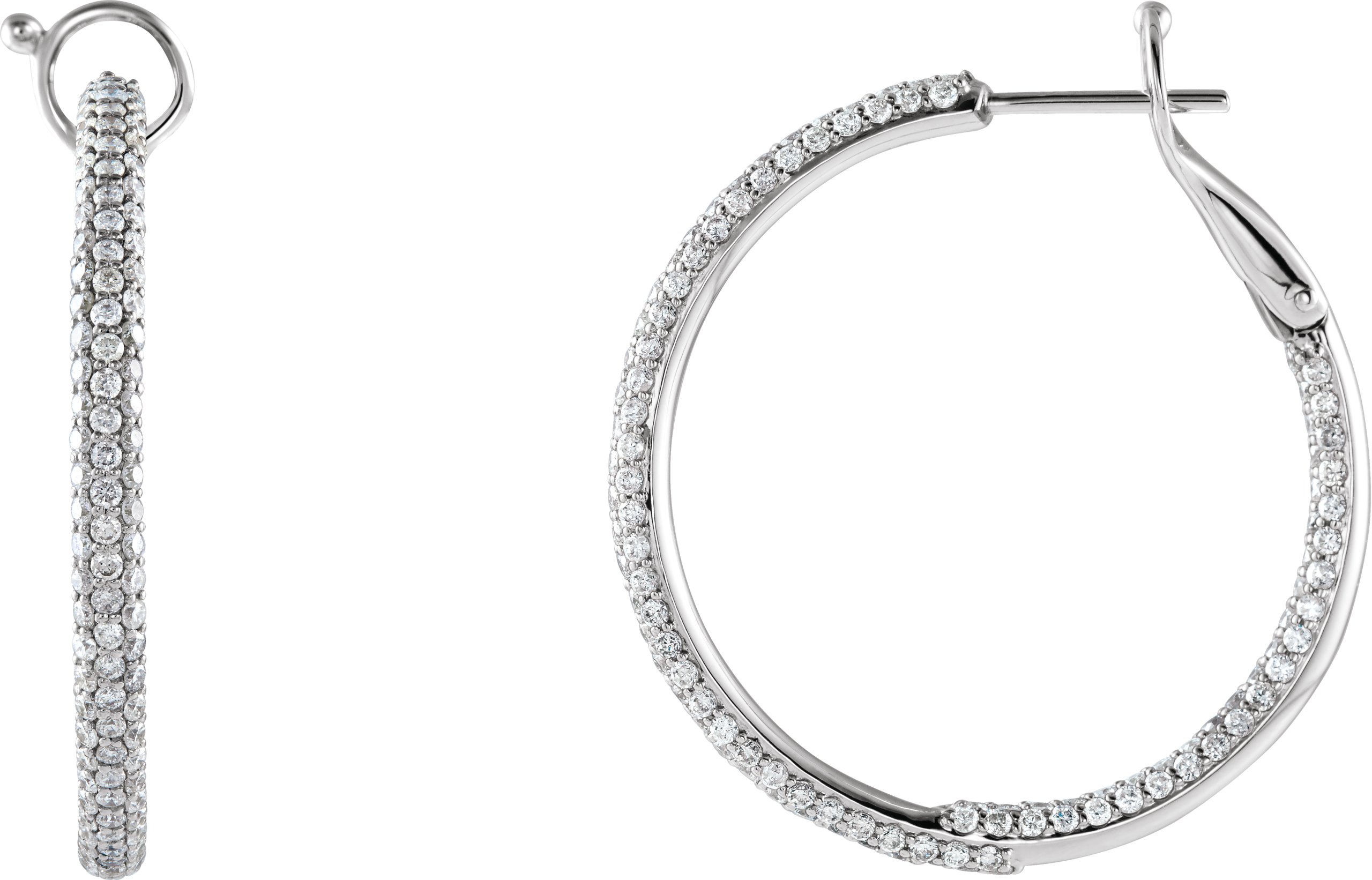 14K White 2 CTW Diamond Inside-Outside 29 mm Hoop Earrings