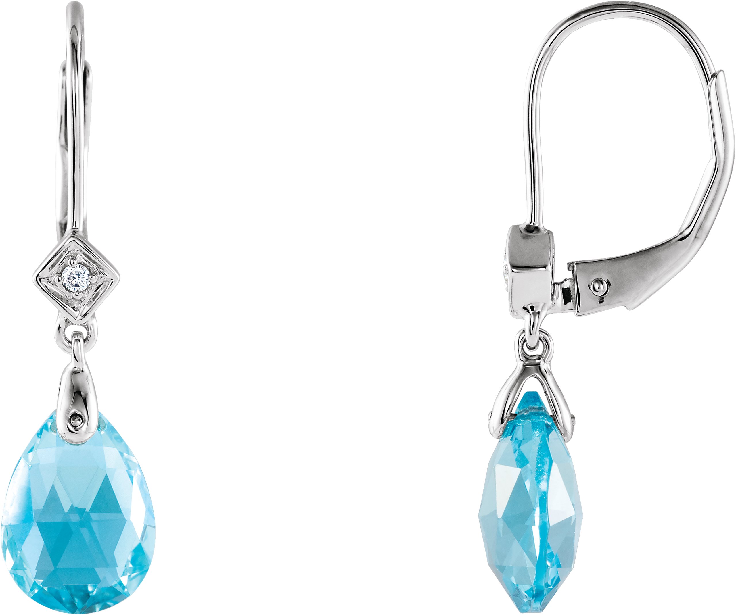 14K White  Natural Swiss Blue Topaz & .025 CTW Natural Diamond Earrings