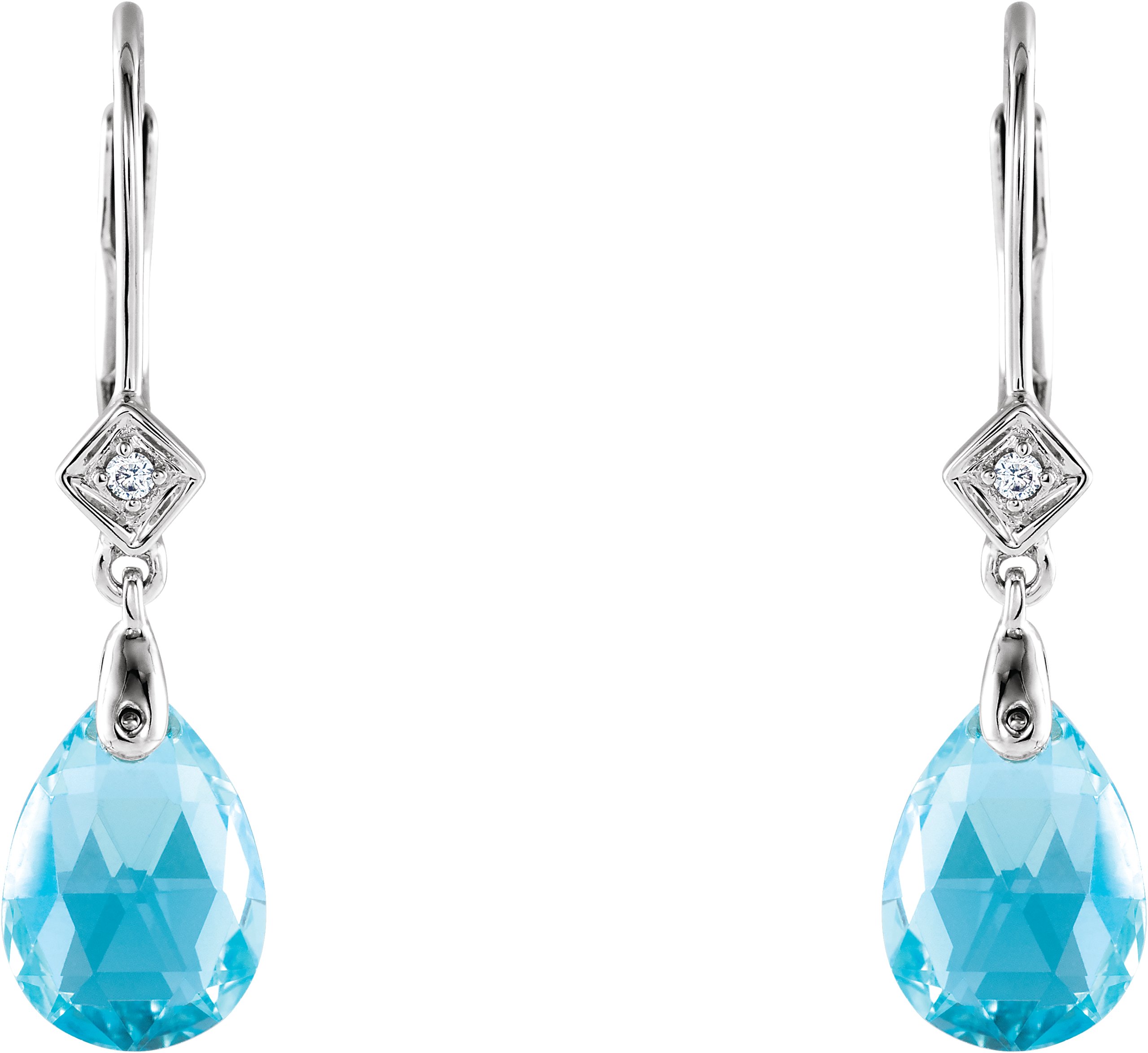 14K White  Natural Swiss Blue Topaz & .025 CTW Natural Diamond Earrings