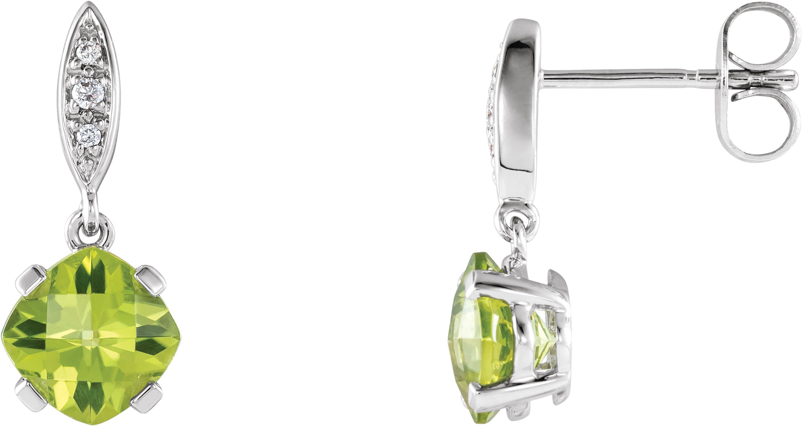 14K White Natural Peridot & .04 CTW Natural Diamond Earrings