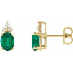 14K Yellow Natural Emerald & .06 CTW Natural Diamond Earrings