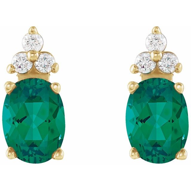 14K Yellow Natural Emerald & .06 CTW Diamond Earrings