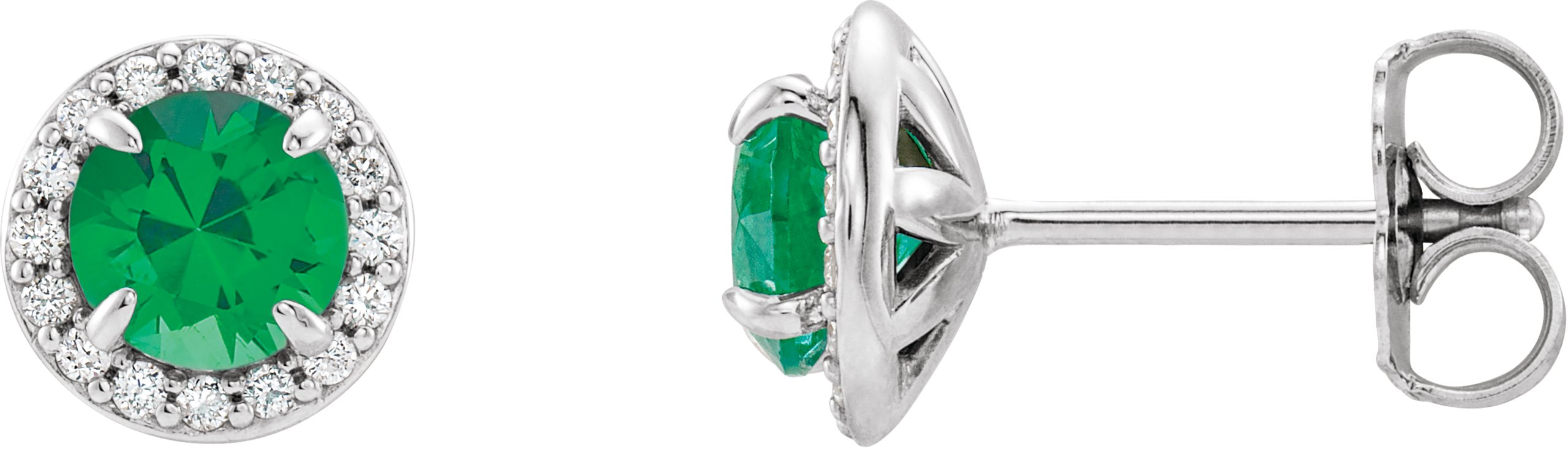 14K White 5 mm Natural Emerald & 1/8 CTW Natural Diamond Earrings
