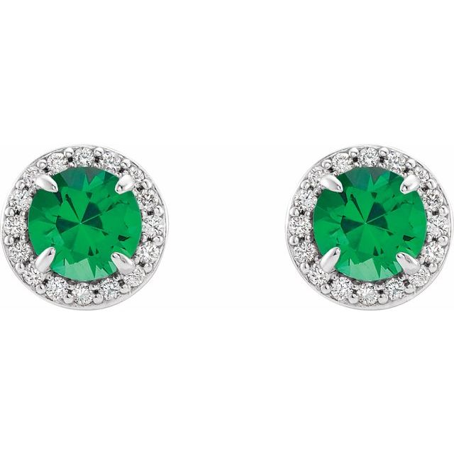 14K White 5 mm Natural Emerald & 1/8 CTW Natural Diamond Earrings