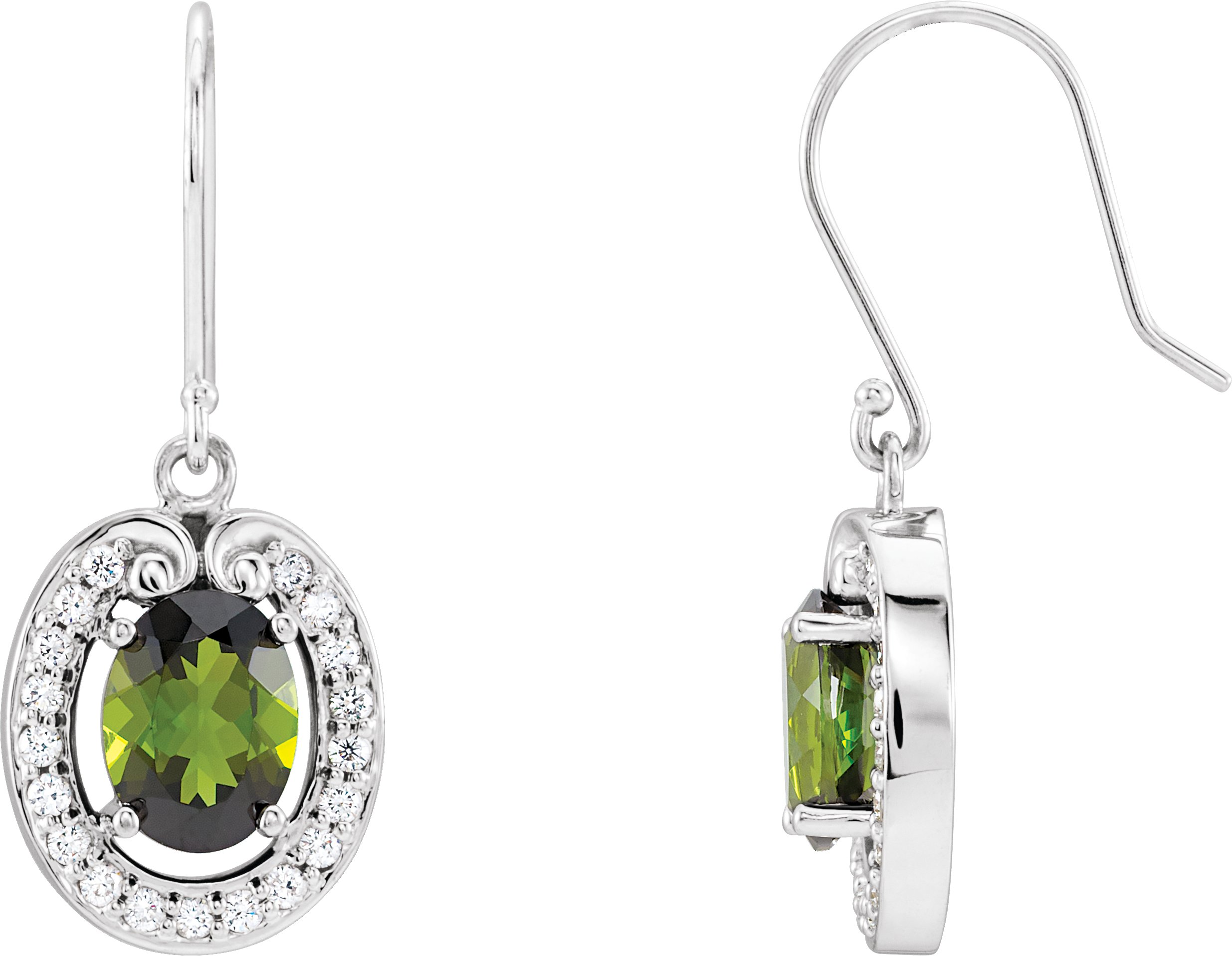 Genuine Green Tourmaline and Diamond Earrings 8 x 6mm .38 CTW Ref 626288