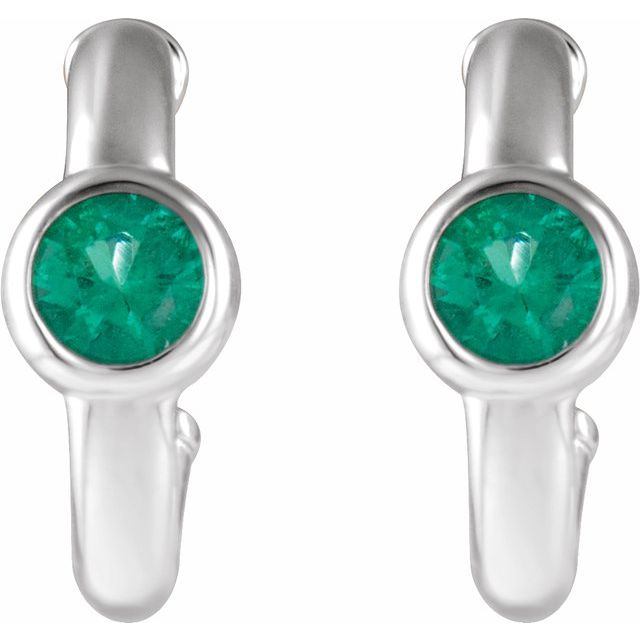 Sterling Silver Natural Emerald Huggie Hoop Earrings