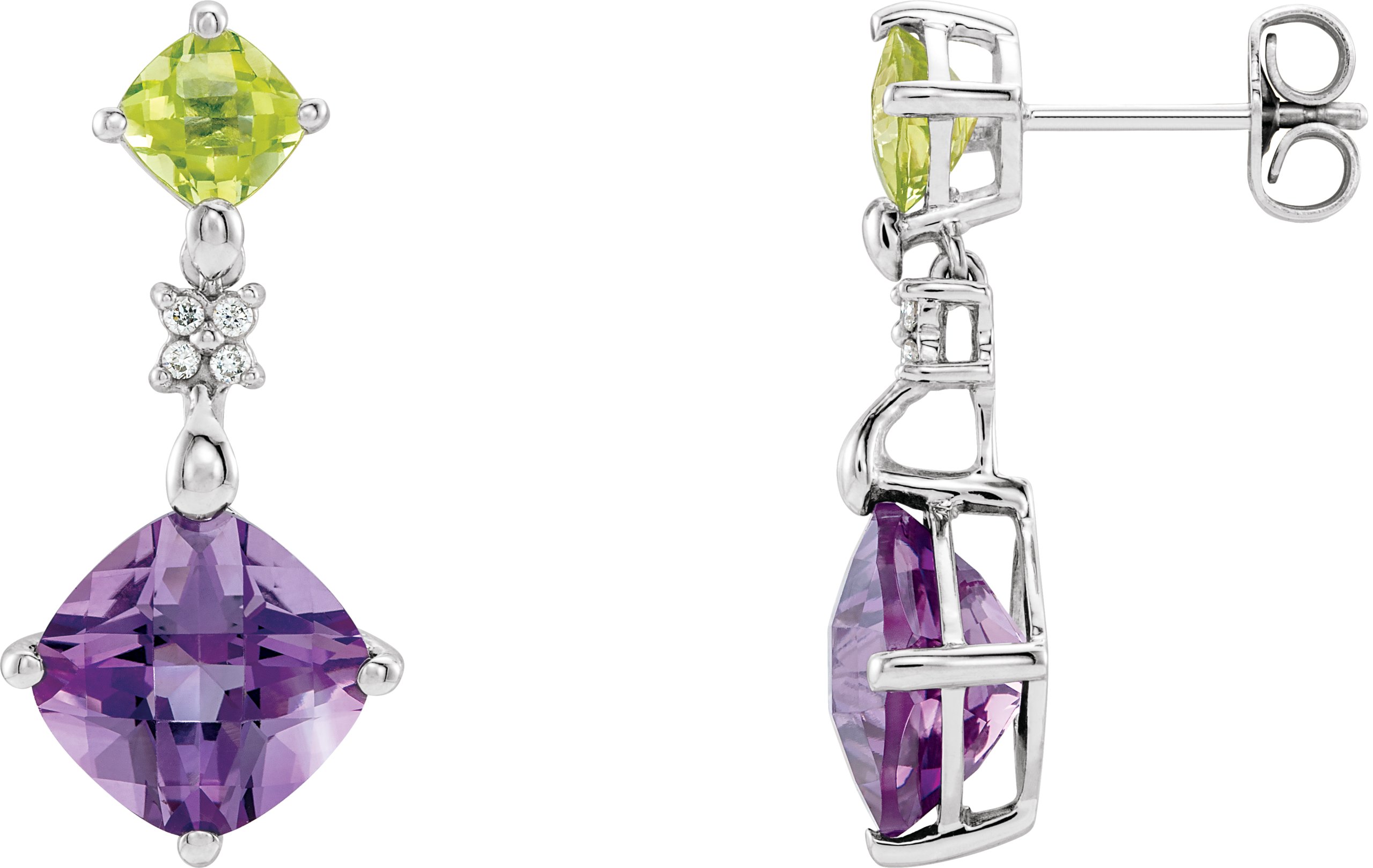 Genuine Amethyst Peridot and Diamond Earrings .06 CTW Ref 705129