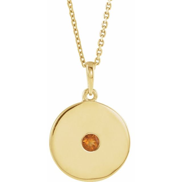14K Yellow Natural Citrine Disc 16-18" Necklace
