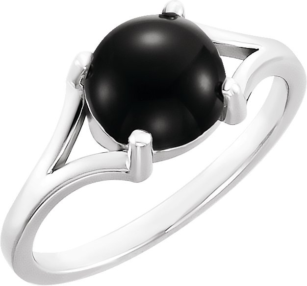 14K White 6 mm Natural Black Onyx Cabochon Ring