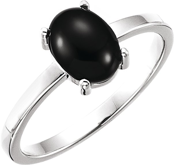 14K White 8x6 mm Oval Onyx Cabochon Ring