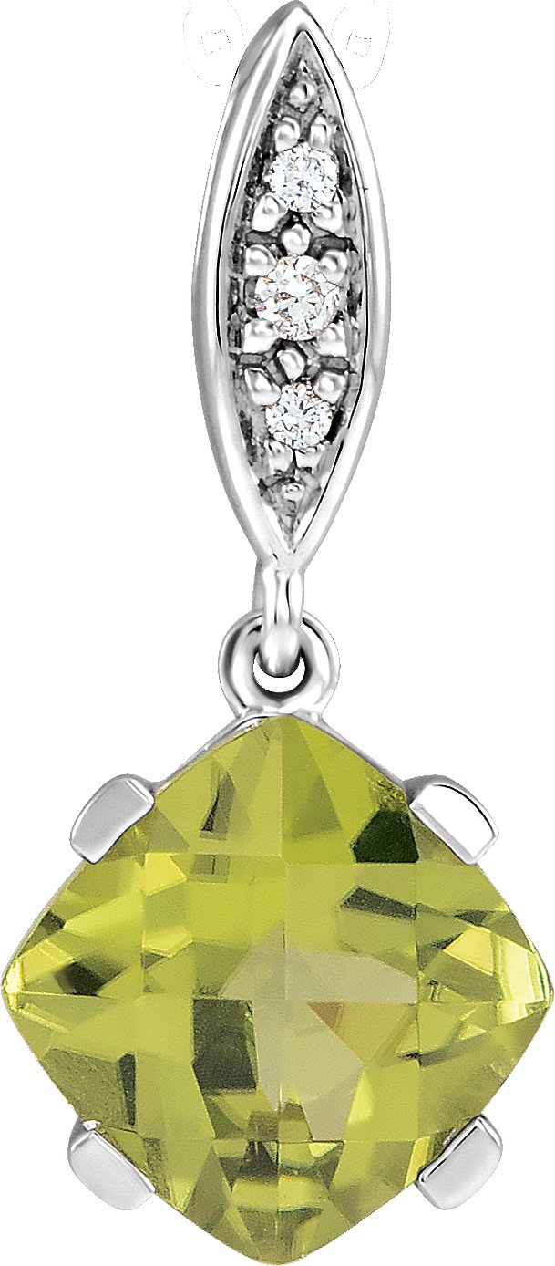 14K White Peridot & .02 CTW Diamond Pendant