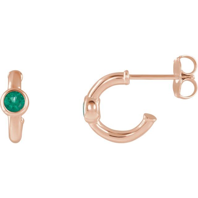 14K Rose Lab-Grown Emerald Huggie Hoop Earrings