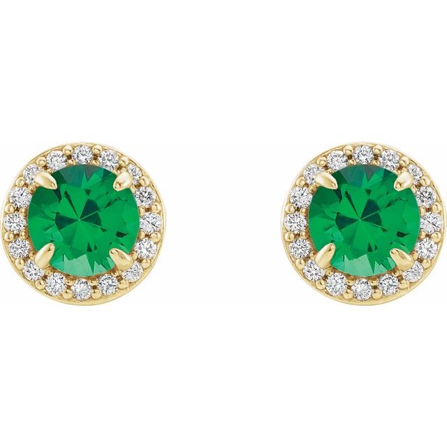 14K Yellow 5 mm Natural Emerald & 1/8 CTW Natural Diamond Earrings