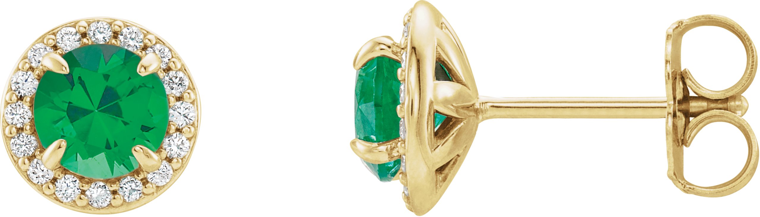 14K Yellow 3.5 mm Lab-Grown Emerald & 1/8 CTW Natural Diamond Earrings