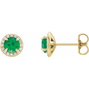 14K Yellow 5 mm Natural Emerald & 1/8 CTW Natural Diamond Earrings