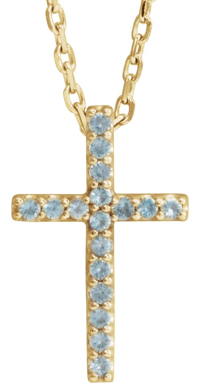 14K Yellow Natural Swiss Blue Topaz Petite Cross 16