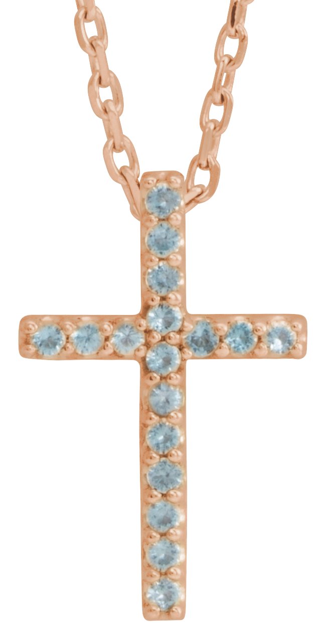 14K Rose Natural Swiss Blue Topaz Petite Cross 16