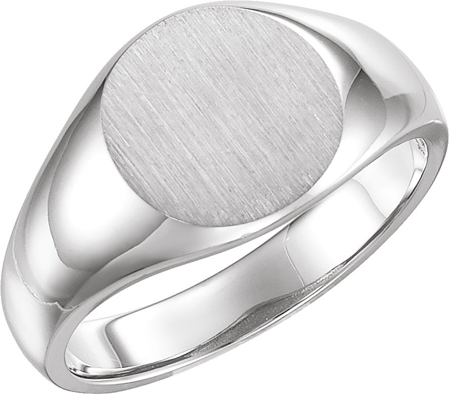 14K White 13 mm Round Signet Ring