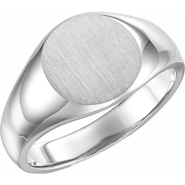 14K White 13 mm Round Signet Ring