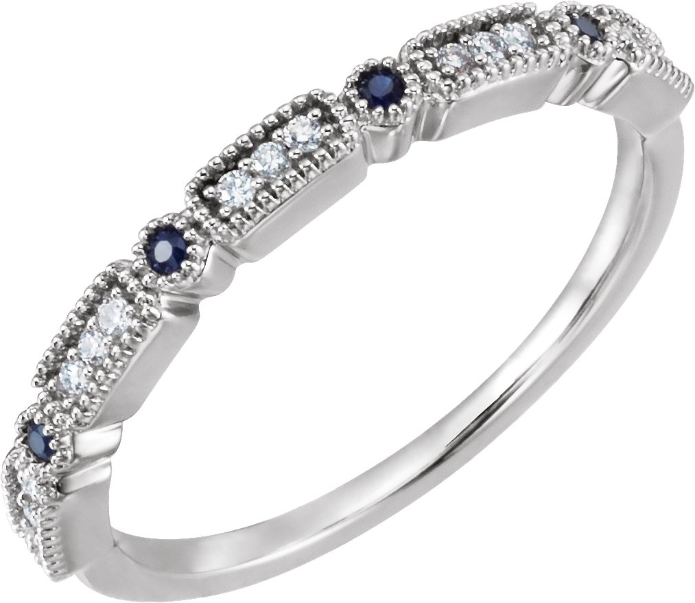 14K White .06 CTW Natural Diamond & Natural Sapphire Anniversary Band