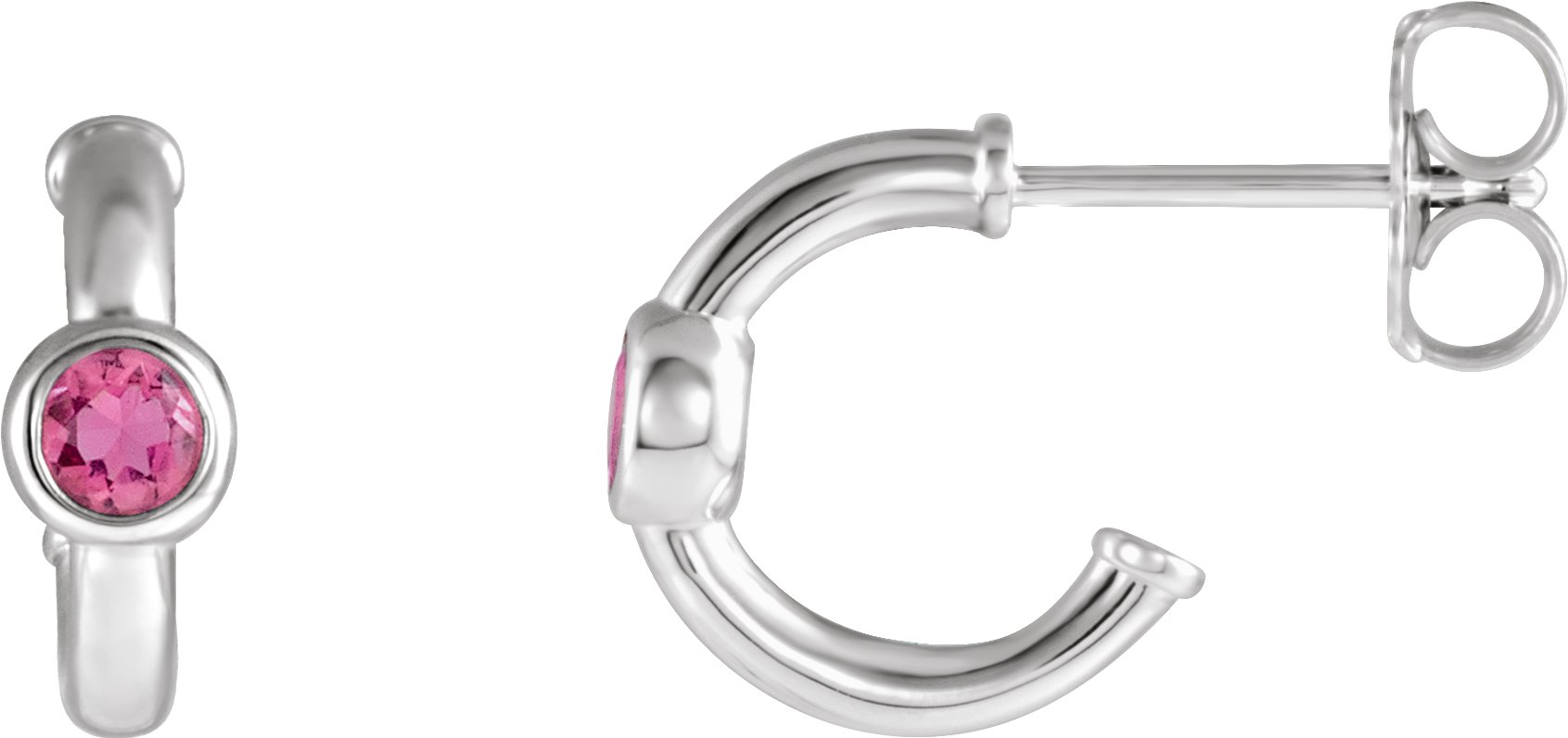 14K White Pink Tourmaline Hoop Earrings 