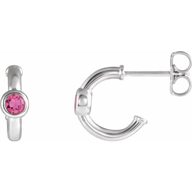 Sterling Silver Natural Pink Tourmaline Huggie Hoop Earrings