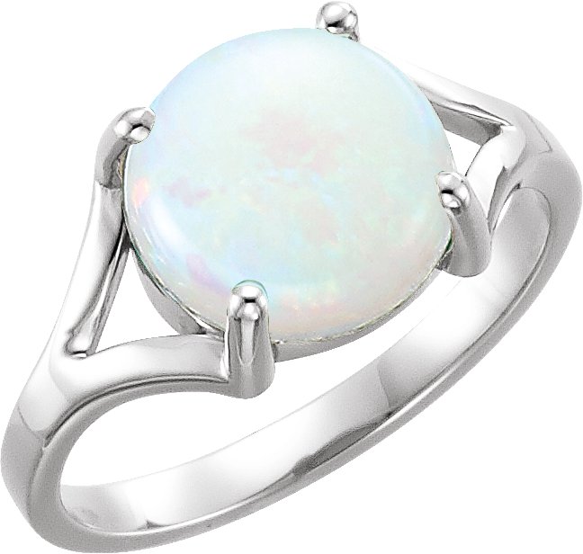 14K White 8 mm Natural White Opal Cabochon Ring