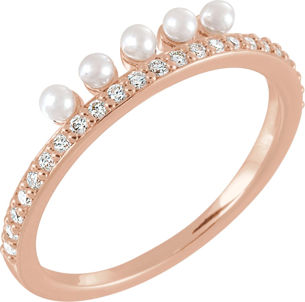 14K Rose Freshwater Cultured Pearl & 1/5 CTW Diamond Stackable Ring  