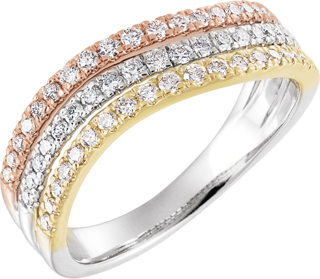 14K Tri-Color 1/2 CTW Diamond Stacked Ring