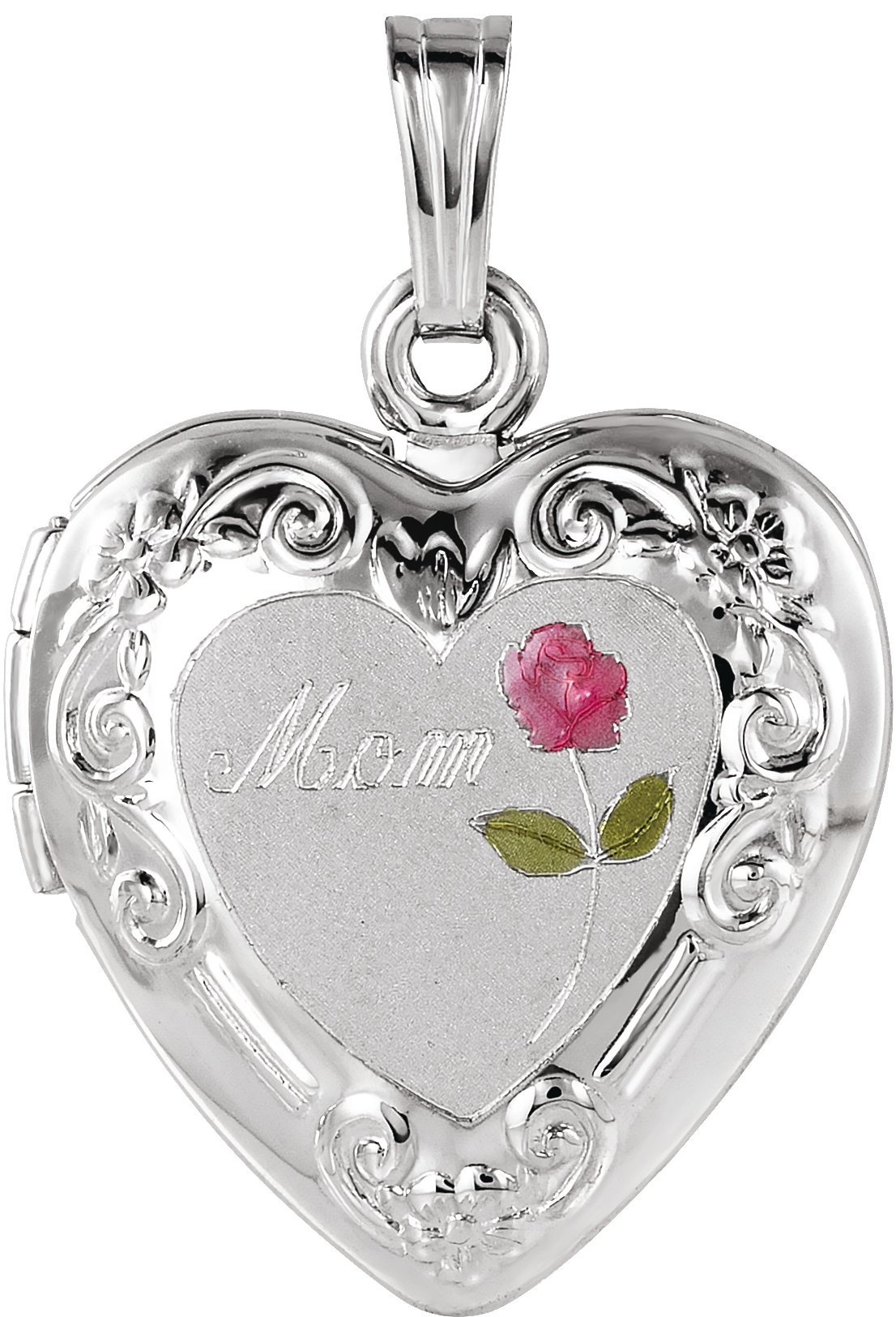 Sterling Silver Mom Heart Locket with Rose