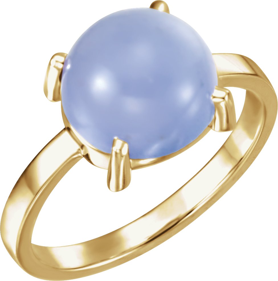 14K Yellow 10 mm Round Natural Blue Chalcedony Cabochon Ring