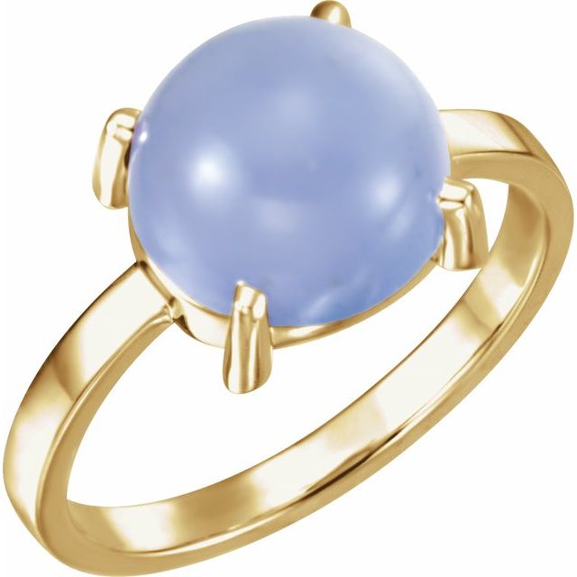 14K Yellow 10 mm Round Natural Blue Chalcedony Cabochon Ring
