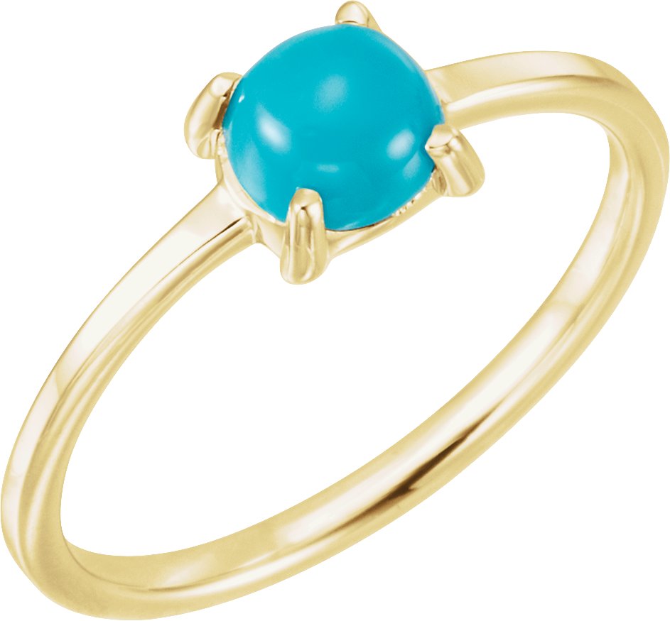 14K Yellow 6 mm Round Natural Turquoise Cabochon Ring