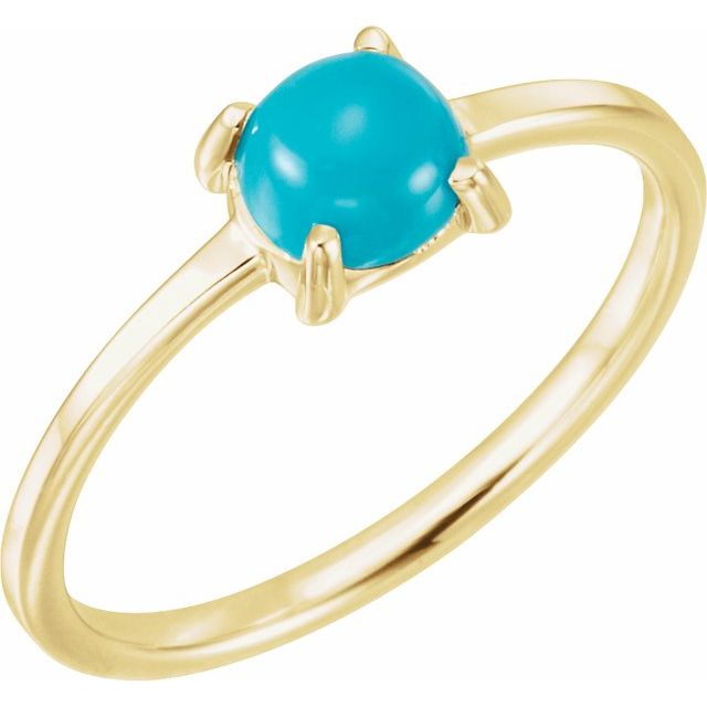 14K Yellow 6 mm Round Natural Turquoise Cabochon Ring