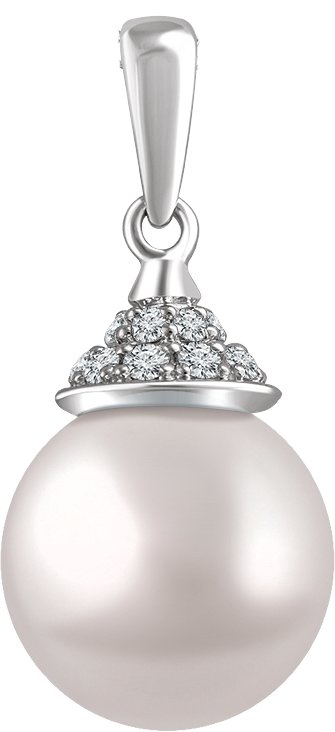 14K White Gold Cultured White Freshwater Pearl & 1/8 CTW Natural Diamond Pendant  