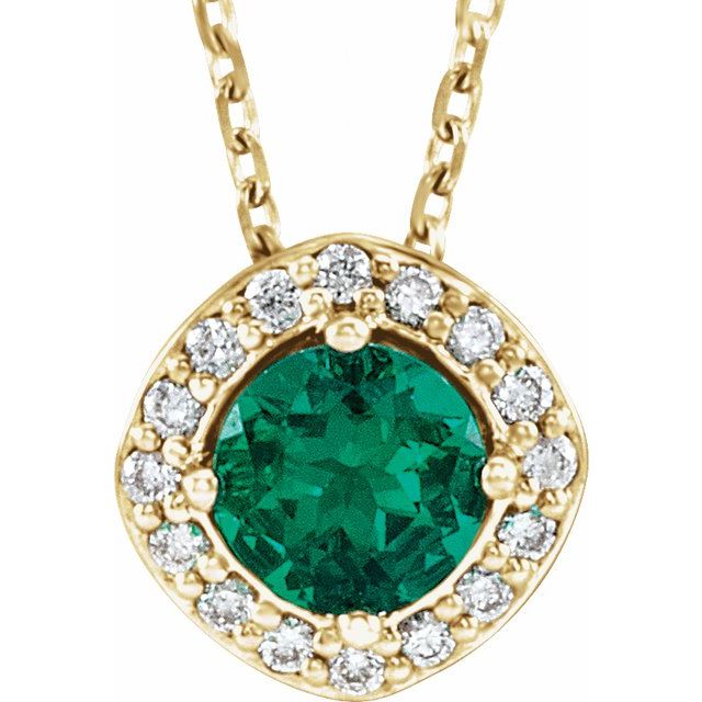 14K Yellow Lab-Grown Emerald & .08 CTW Natural Diamond 18