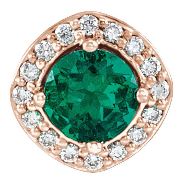 14K Rose Lab-Grown Emerald & .08 CTW Natural Diamond Pendant   
