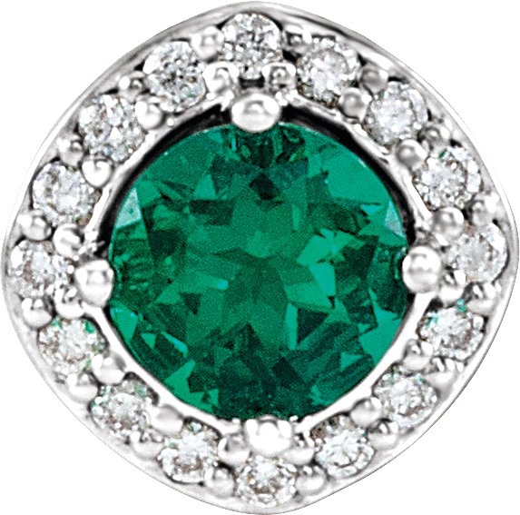 14K White Lab-Grown Emerald & .08 CTW Diamond Pendant   