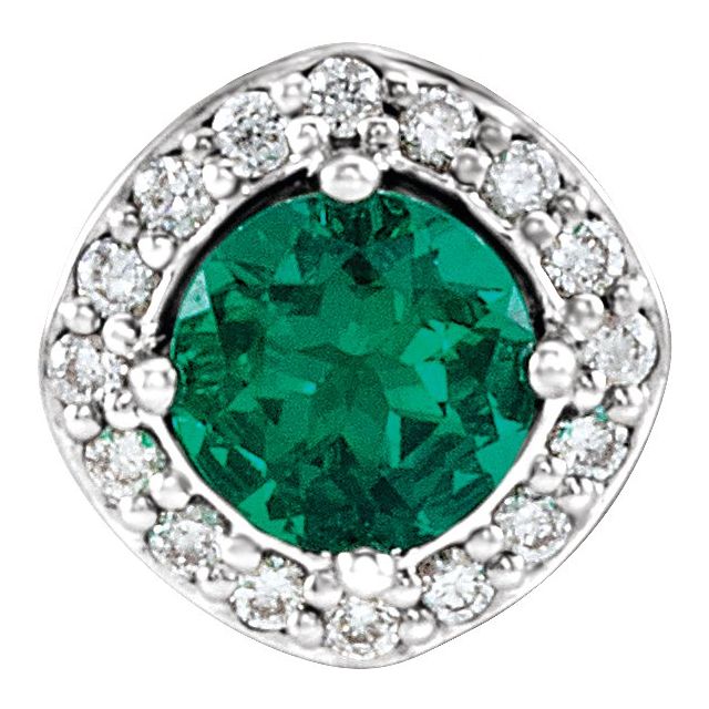 14K White Lab-Grown Emerald & .08 CTW Natural Diamond Pendant   