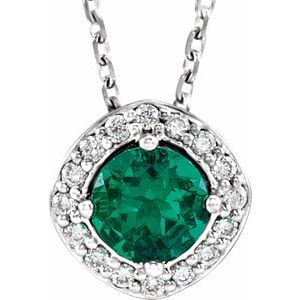 14K White Lab-Grown Emerald & .08 CTW Natural Diamond 18" Necklace    