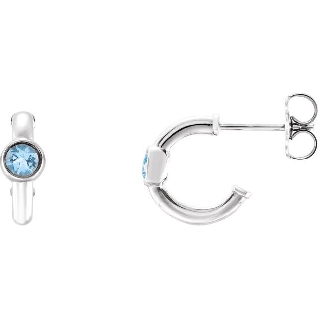 Sterling Silver Natural Aquamarine Huggie Hoop Earrings